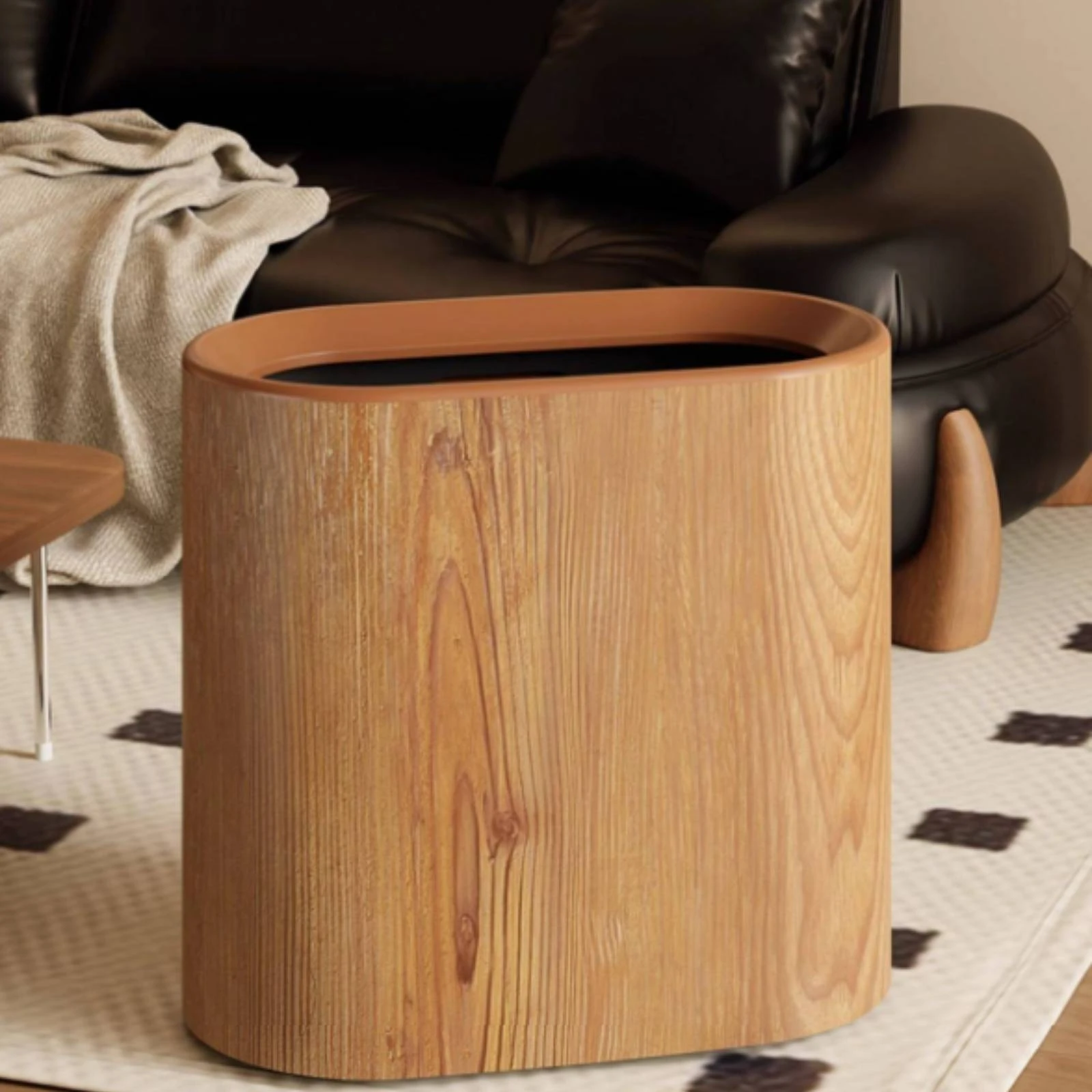 

Slim Waste Bin Narrow Wood-Grain Waste Bin Wood Grain Trash Can Tall Household Container Space-Saving