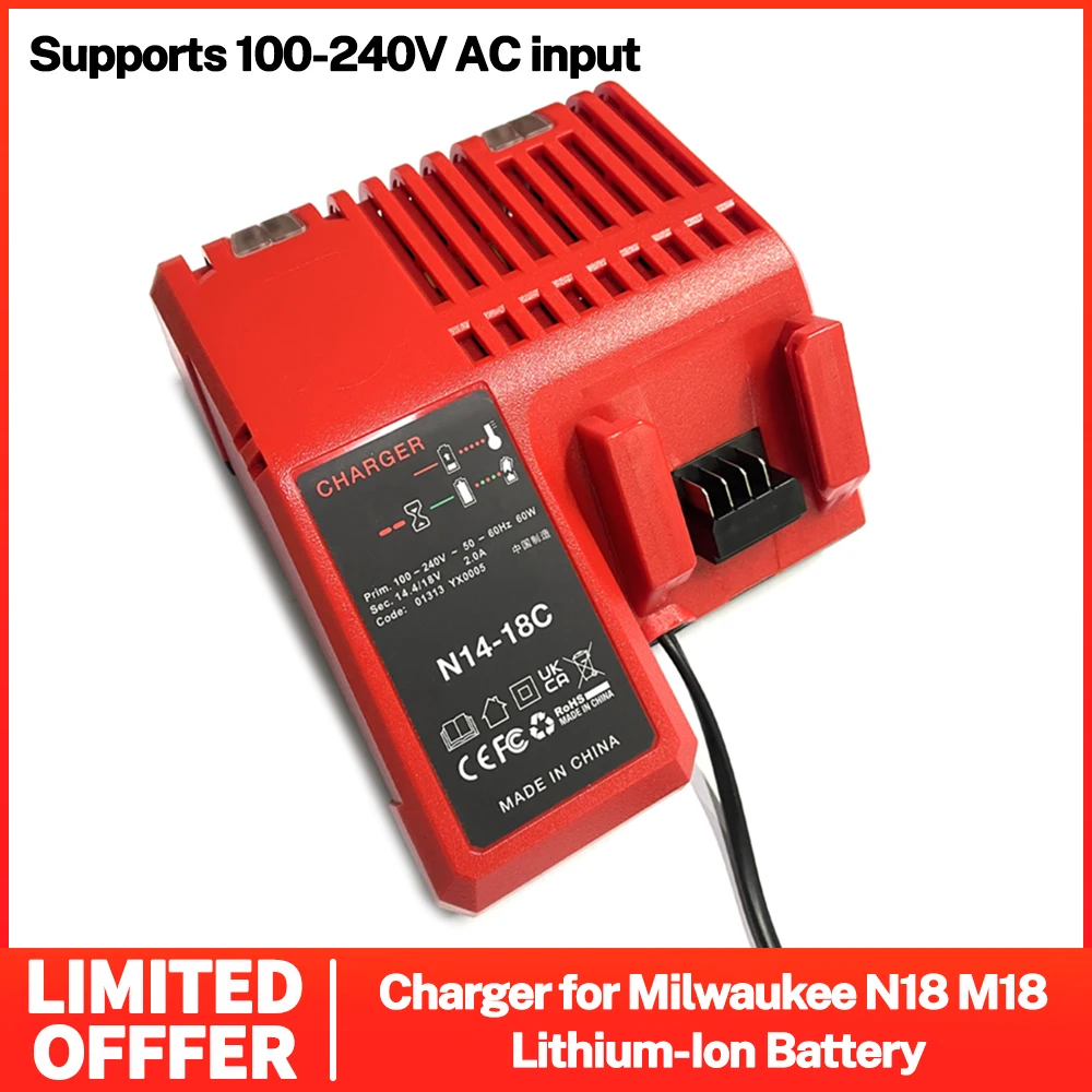 Carregador de Bateria Rápido de Substituição Milwaukee N18 M18 Bateria de Iões de Lítio 48591812 48-112420 48-11-1815 48-11-1840 48 11
