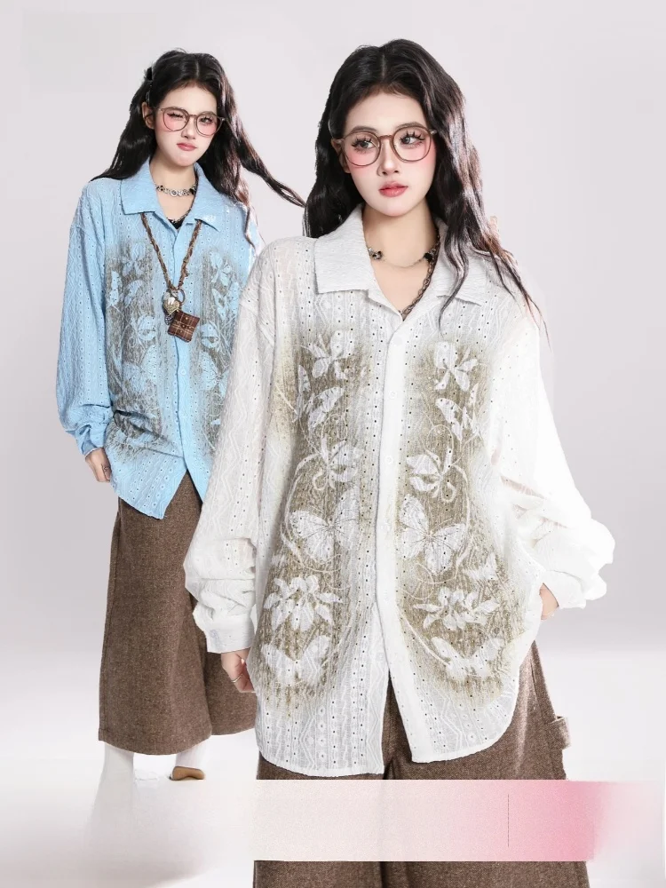 

HM Hierarchical Art Lazy Sle Long Sve Printed irt Women's Spring n Loose Top Outerwear Original Design