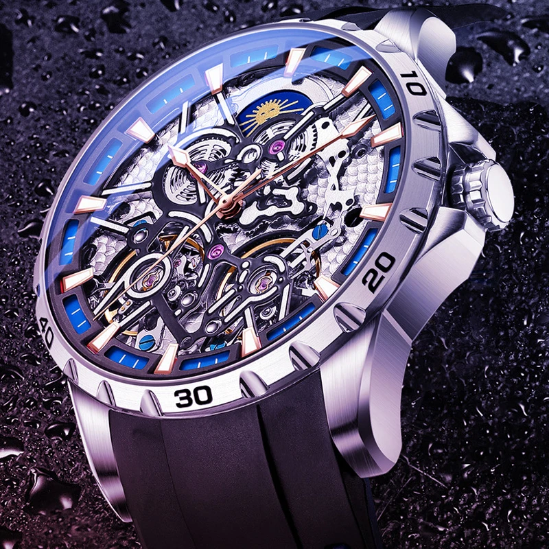 

AILANG Luxury Skeleton Mechanical Watches for Men Tourbillion Automatic Watch Silicone Strap Luminous Hollow Wristwatches Mens