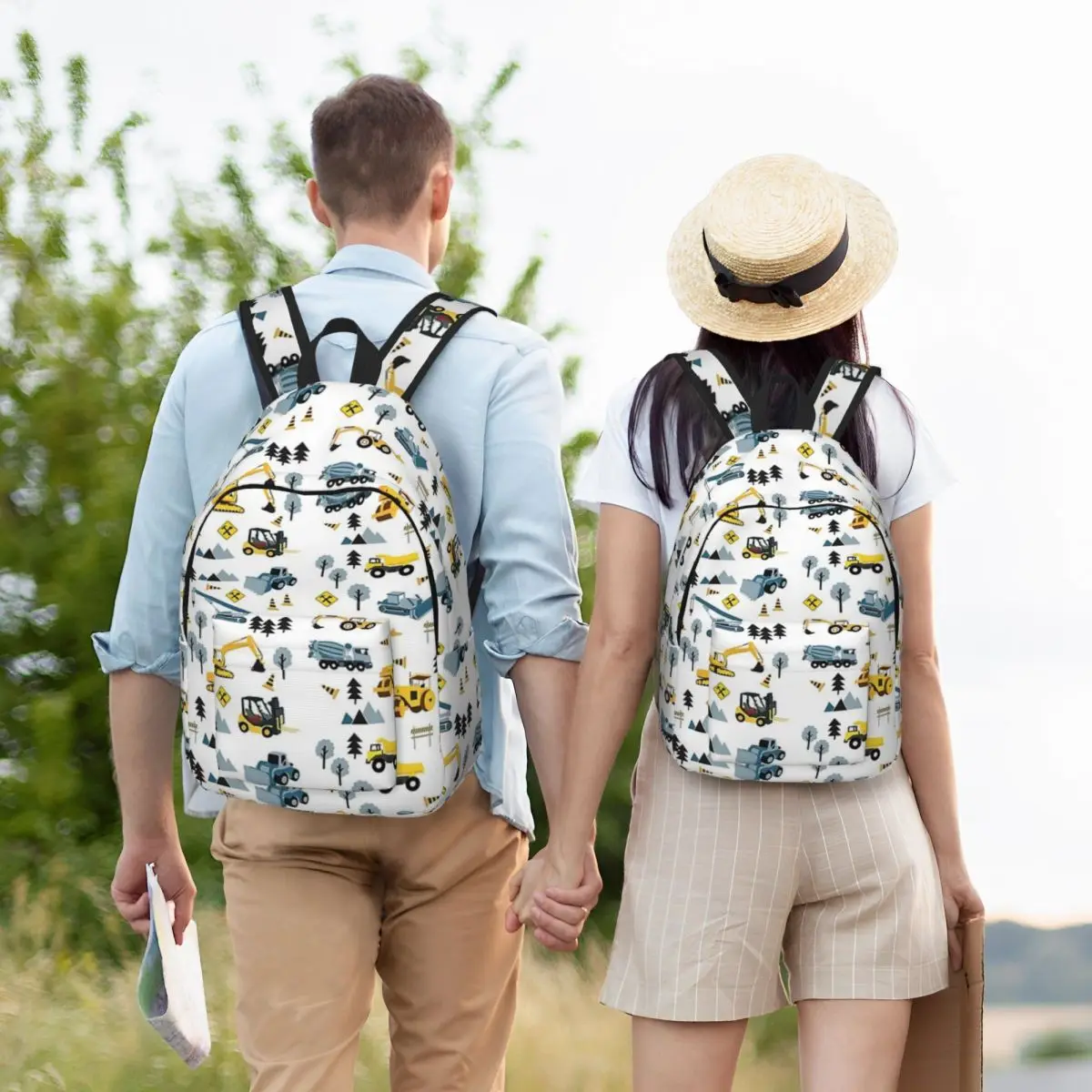 Blue Construction Trucks And Site Theme Pattern Backpack Hot Sale Daypack Children BookBag School Bag Shoulder Bags Men Women