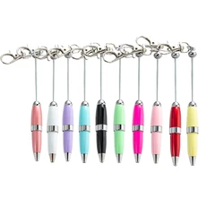 10pcs Metal Ballpoint Pen with Keychain Office Student Beadable Pen Set Advertising Gift Custom Logo DIY Beaded Pen Kids Gift