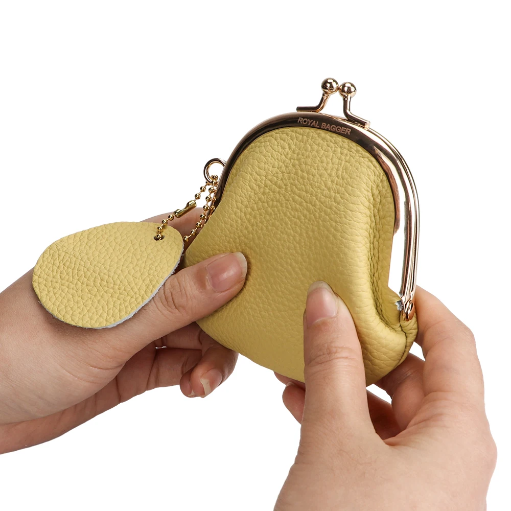 Royal Bagger Mini Coin Purses for Women Genuine Cow Leather Small Clip Pouch Fashion Clutch Lipstick Bag Key Bags 1501