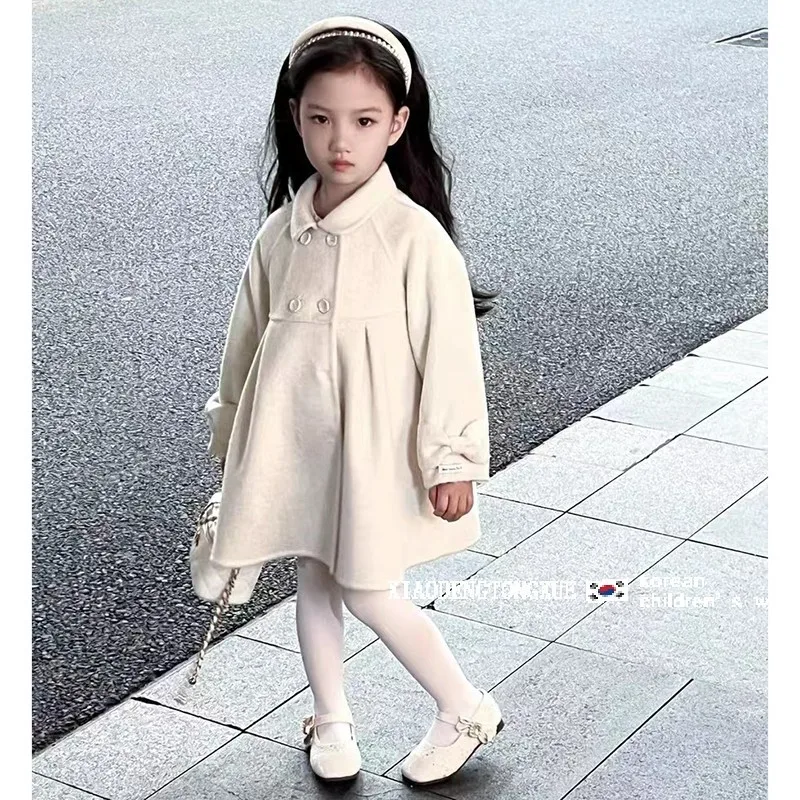 

Girls' Woolen Coat Autumn/Winter Fashionable Children's Baby Sweet Medium Length Overcoat