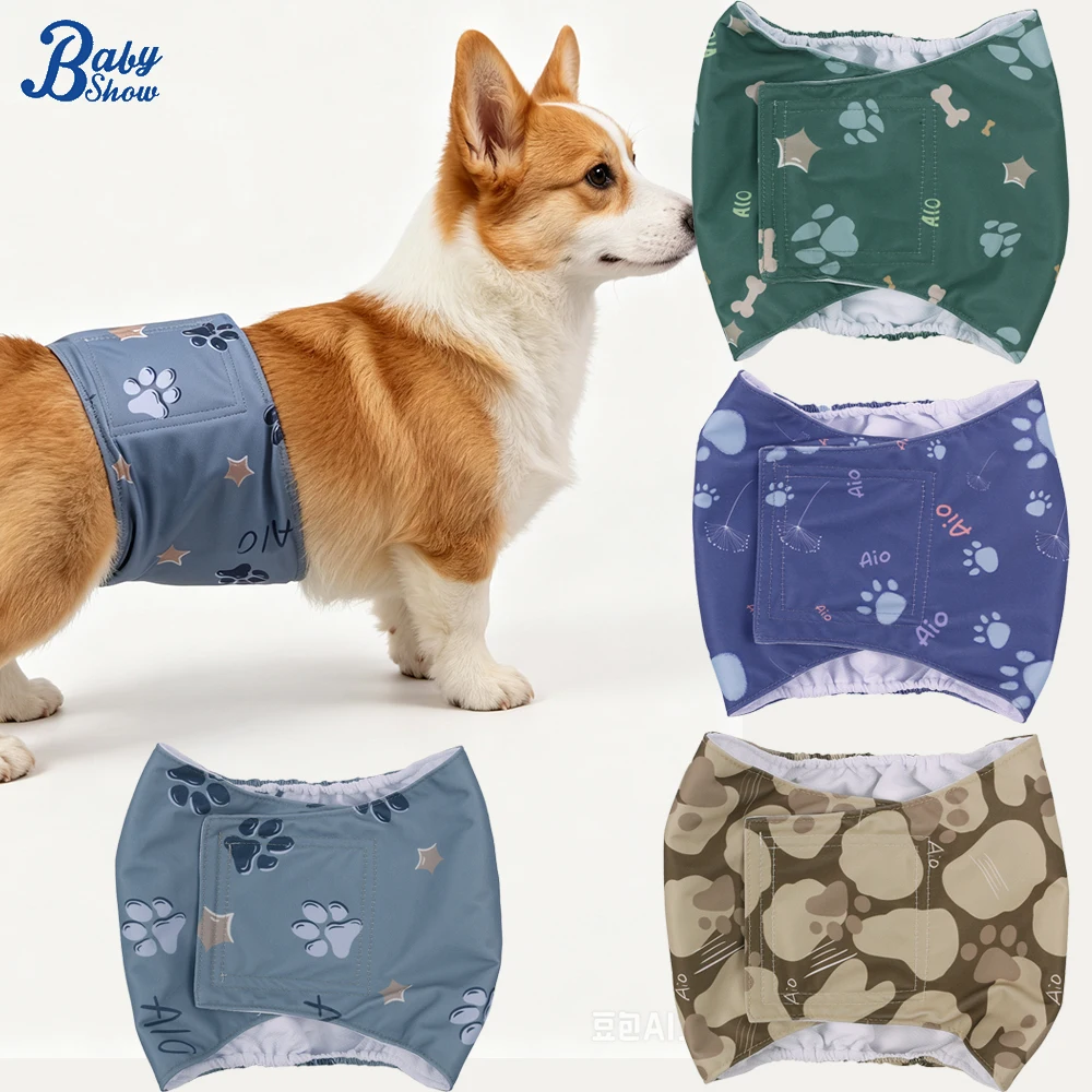 2pcs Paw Washable Dog Belly Band Wrap Cloth Diapers for Male Dog | High Absorbing Puppy & Doggy Diapers Male
