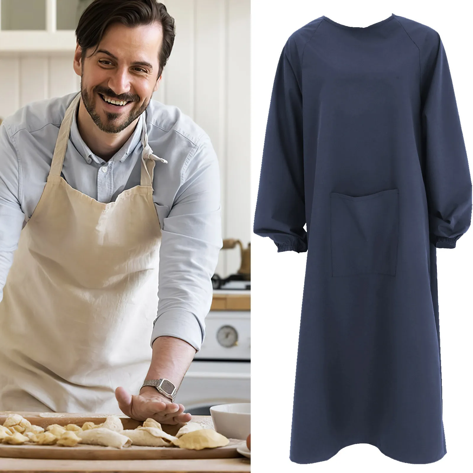 

Темно-синий водонепроницаемый фартук с длинными рукавами, маслостойкий, для кухни, уборки, садоводства, защитный, сверхпрочный фартук-накидка