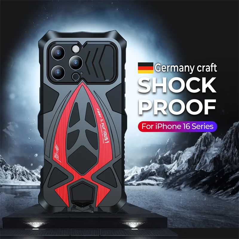 Shockproof Armored Metal Phone Case For iPhone 13 14 16 15 Pro Max Four Corner Reinforced Anti Drop For iPhone 15 Promax Case