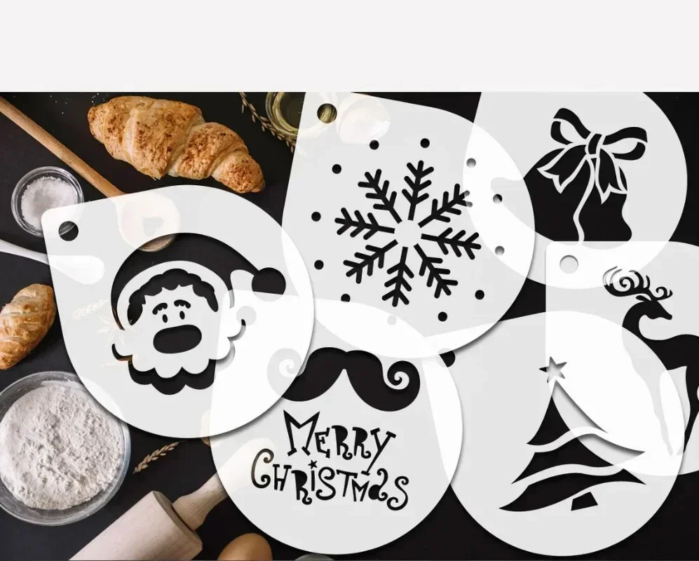 16Pcs Coffee Stencils DIY Latte Cappuccino Barista Coffee Accessories Decor Christmas Coffee Printing Model Powdered Sieve Tool