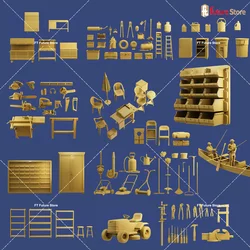 3D Print 1/64 Furniture Fishing Tool Wardrobe Shelves Tables Chairs Garage Scene Accessories Figure Diorama Mini Prop Figurine
