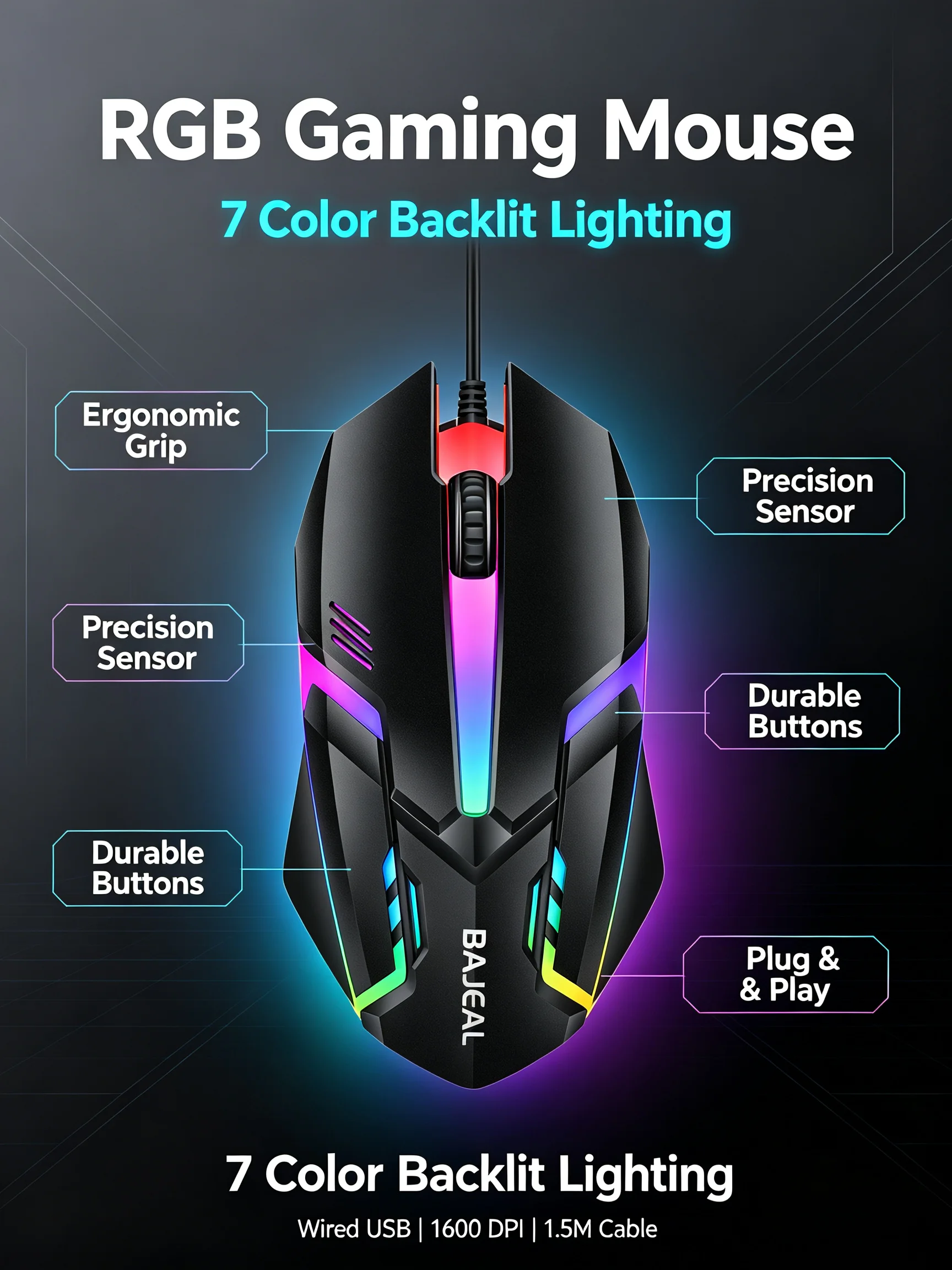 BAJEAL D3 Wired Gaming Mouse w - Auto Mouse Mover review and price