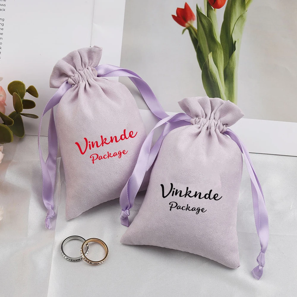 

100pcs Bulk Flannel Drawstring Bags Luxury Jewellry Gift Pouches Custom Logo Velvet Packaging Rings Earrings Organizer Dust Bags