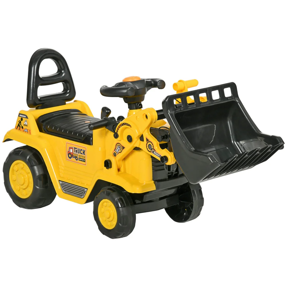 Ride On Excavator with Under Seat Storage, Sit and Scoot Construction Toy with Horn, Front Loader Shovel, for Sand and Snow