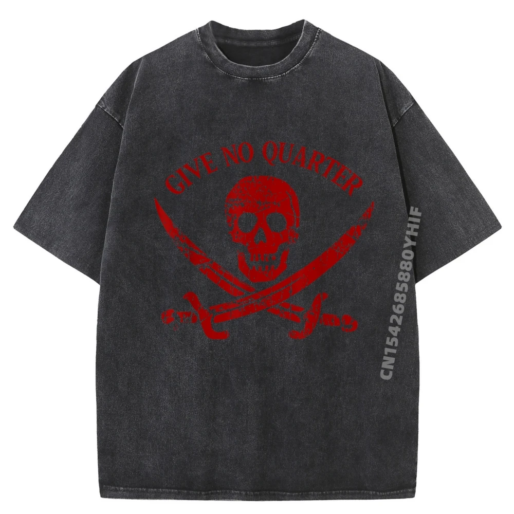 

Give No Quarter Bold Pirate Attitude Take No Prisoners Black T Shirt Printed T Shirts For Men Retro Washed Tops