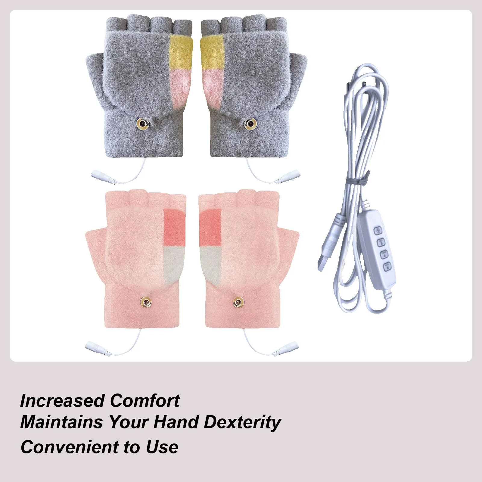 

USB Heated Fingerless Gloves 3-Temperature Full/Half Finger Work Gloves, Outdoor Work & Cycling Winter Gloves