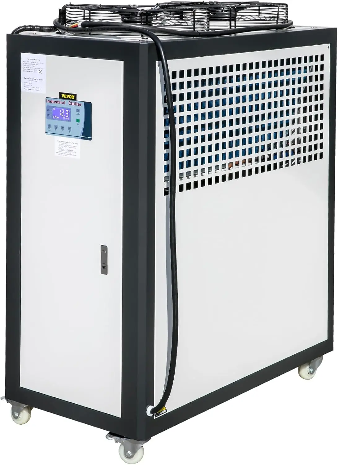 

Air Cooled Water Chiller, 5 Ton Portable, 5HP/3.75KW Compressor Motor, 53L Capacity Stainless Steel Water Tank, Finned Condenser