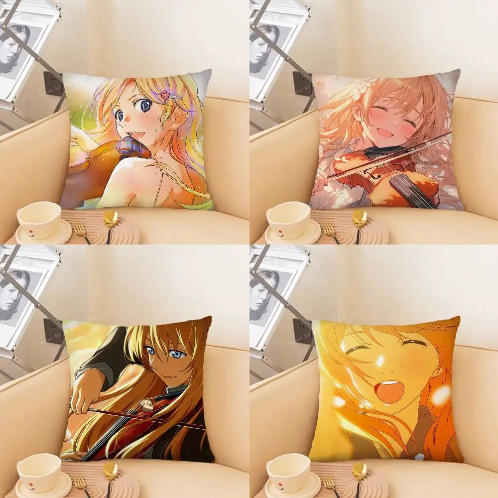 Kawori Miyazono Animation Your Lie In April Pillow Case Fashion Square Pillowcase Bedroom Sofa Room Ins Decoration Leisure