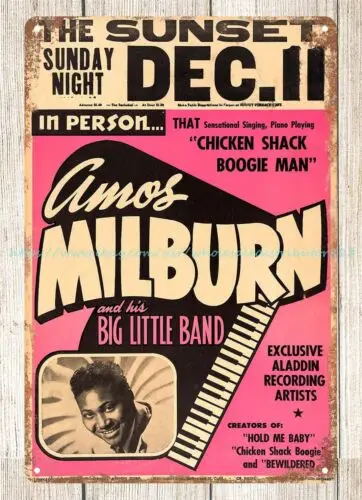 wall art pair 1949 Amos Milburn Sunset Concert Poster metal tin sign