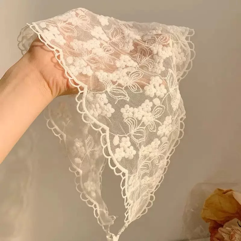 

Multi Functional Triangle Scarf Cream Color Lace Waist Tie Belt Headband Bohemian Style Women Accessories