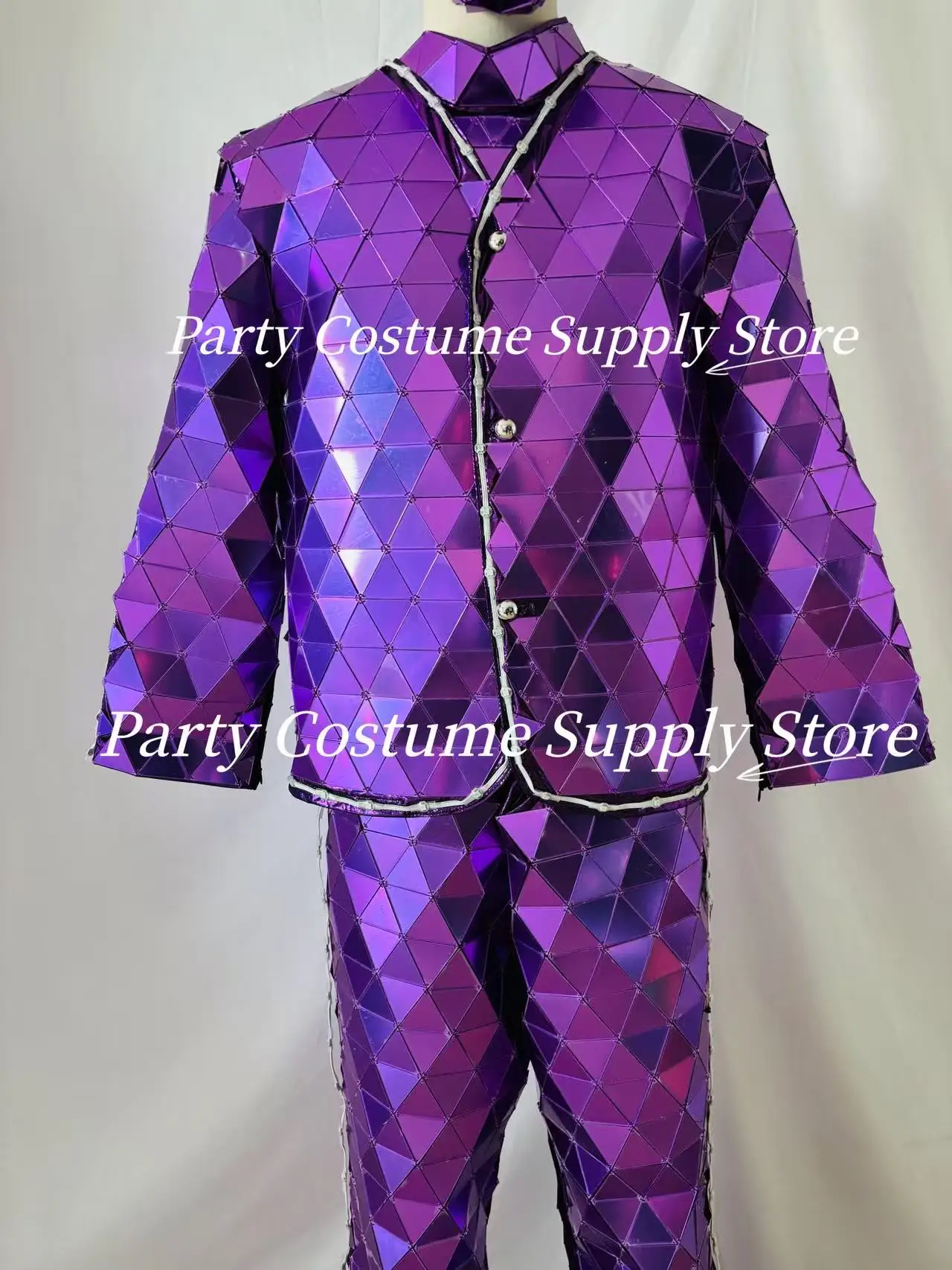 مرآة LED زي أرجواني مجموعة DJ Show Dance كرنفال حفلة الهالوين