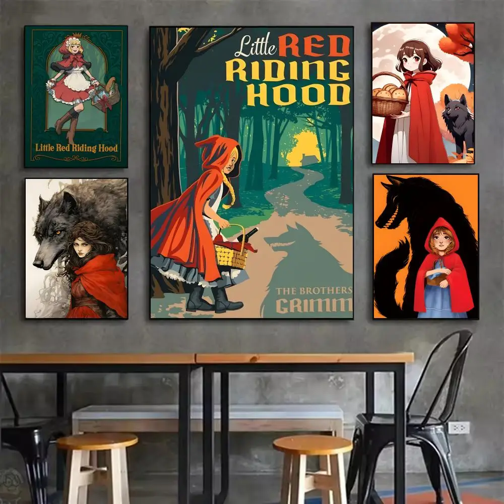 Fairy Tale Little Red Riding Hood Poster Self-adhesive Art Waterproof Sticker Coffee House Dorm Room Wall Decor