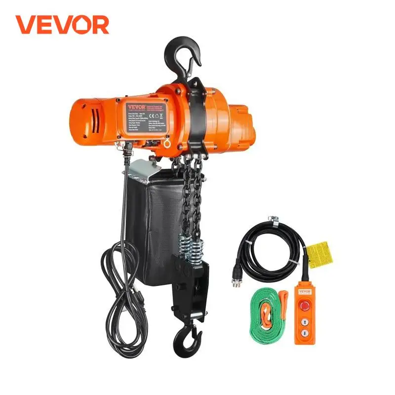 VEVOR 2200 lbs Electric Chain Hoist Single Phase Overhead Lifting Crane with Chain 10 ft  Wired Remote Control for Garage