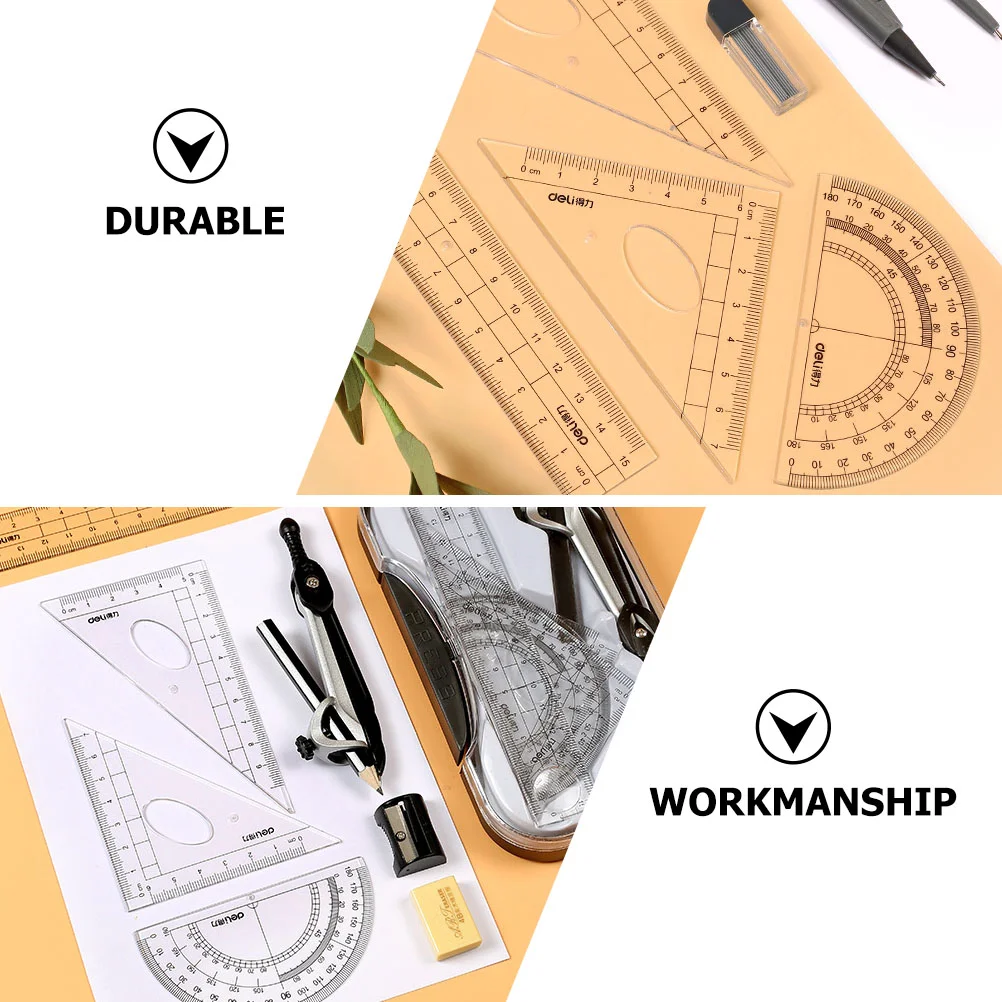 8 Pcs Compass Set Student Woodworking Geometry Drawing Tools Plastic Alloy Ruler
