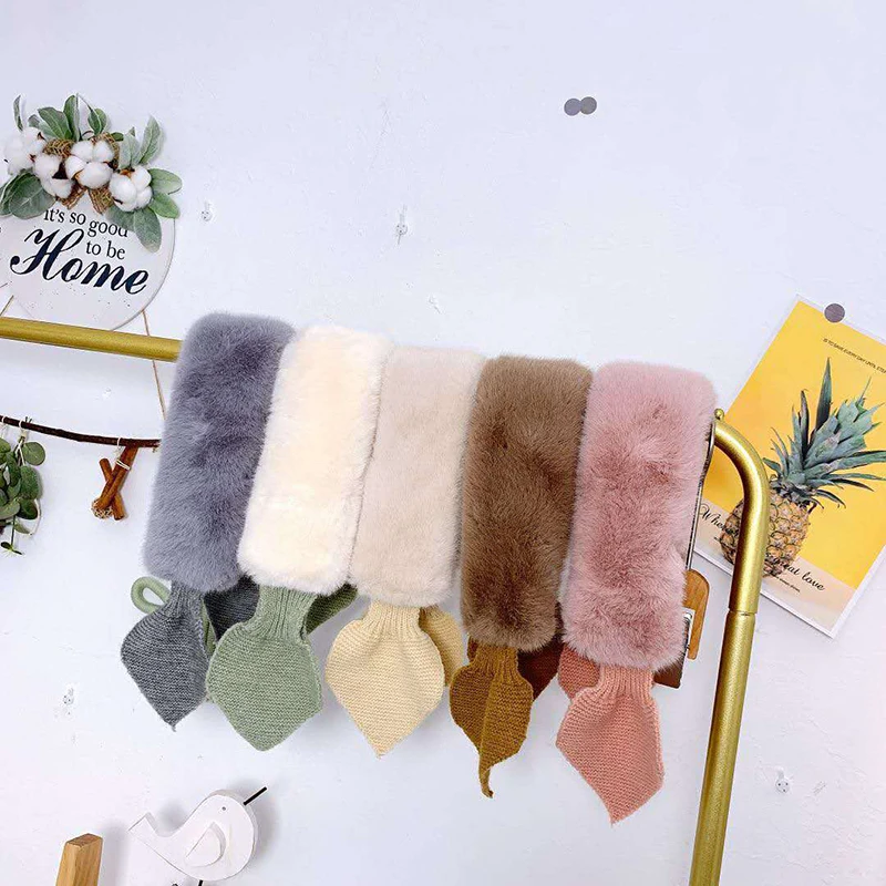 Winter Warm Baby Scarf Thicken Plush Toddler Cross Collar Korean Kids Knitted Scarves Solid Color Children Woolen Neckerchief