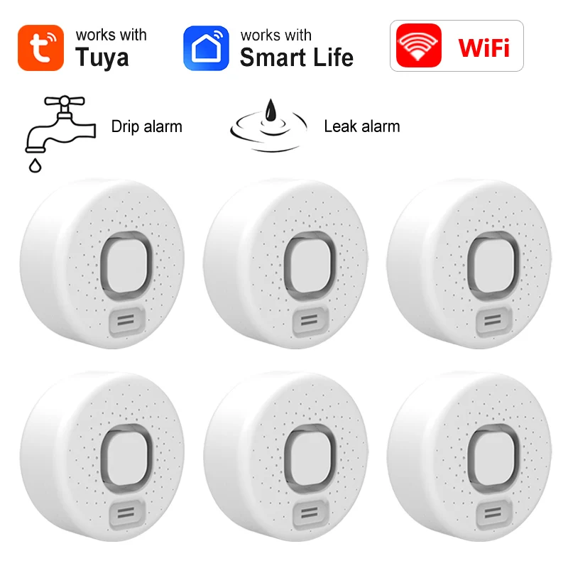 

Tuya WiFi Water Leakage Detector Smart Life Drip Sensor High Decibel Sound Alarm Kitchen Bathroom Flood Leak APP Remote Alert