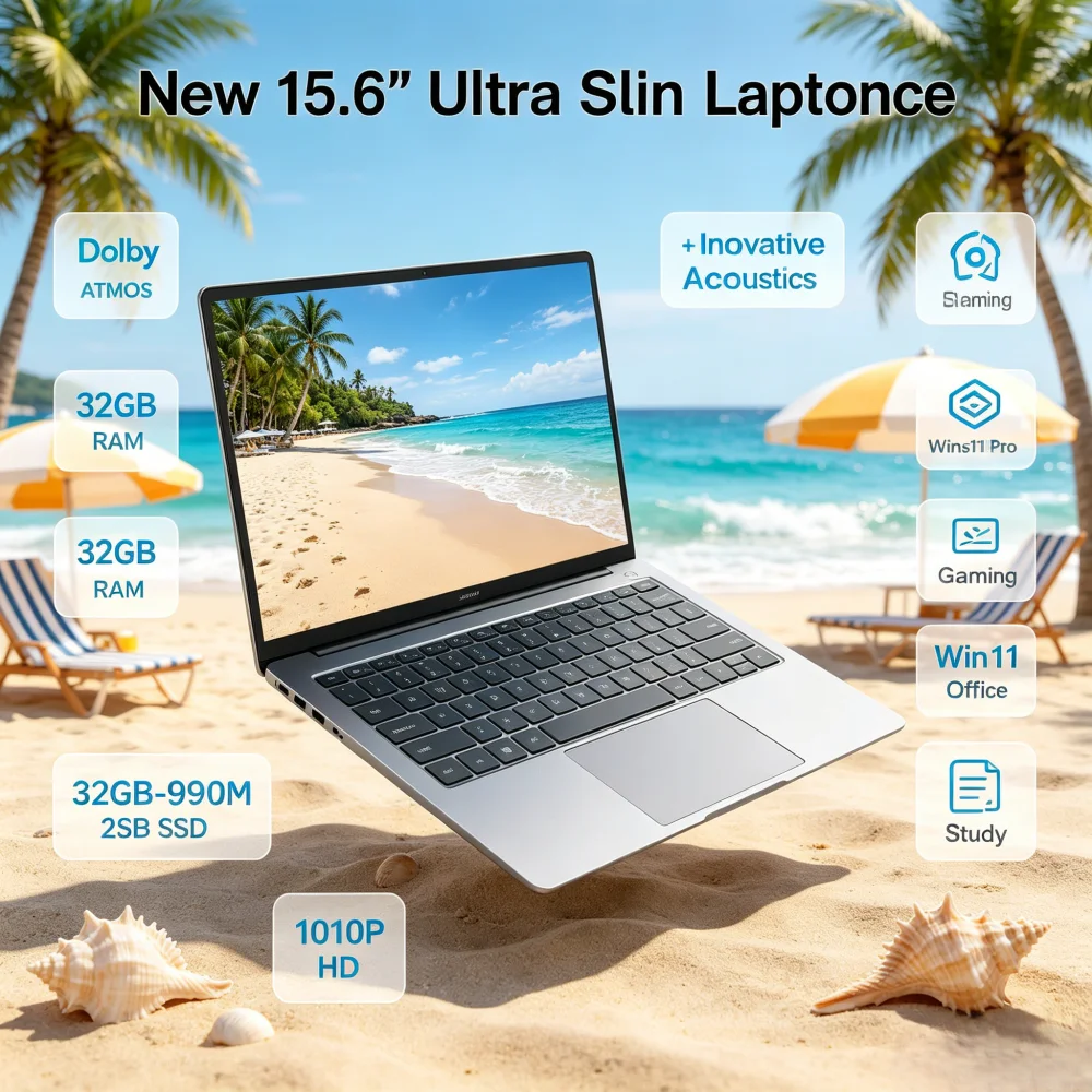 

New 15.6" Ultra Slim Laptop Core i9-9900 32GB RAM 2TB SSD 1080P HD Win11 Pro Gaming Office Study Notebook