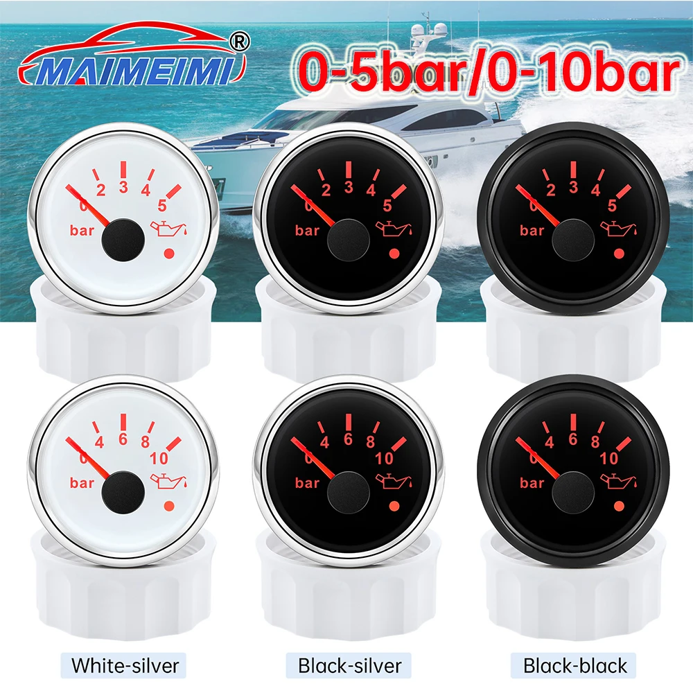 

52mm Waterproof Oil Pressure Gauge 0-5Bar/0-10Bar Red Backlight with Sensor 1/8NPT for Auto Car Marine Yacht 12/24V