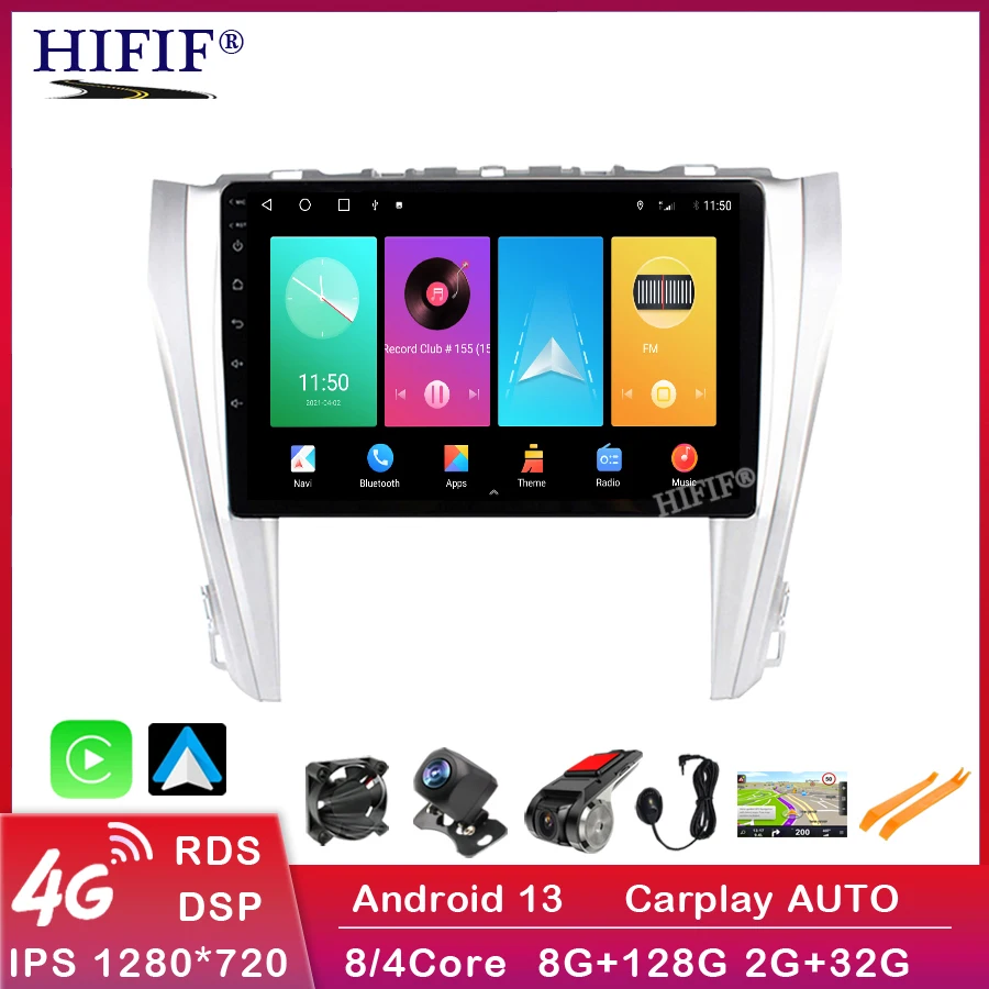 

4G CarPlay Android 13 4G+64G Car Radio Multimedia Player For Toyota Camry 8 50 55 2014 - 2017 GPS no 2din 2din dvd