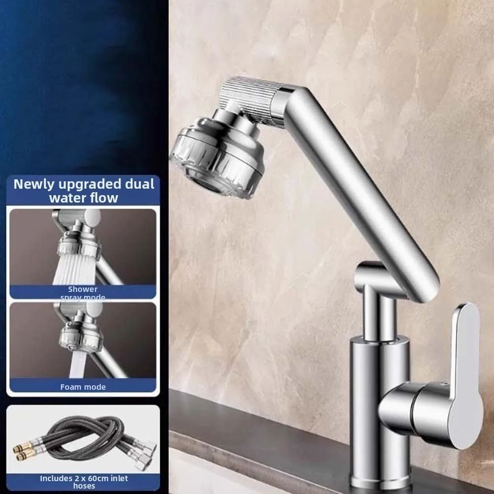 Modern Universal Robotic Arm Faucet Flexible Adjustable Dual Mode Faucet Plastic Baked Paint 360°Rotating Bibcock Bathroom