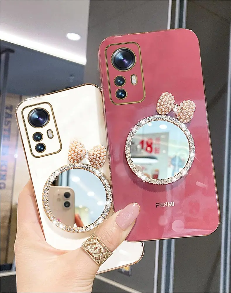 Make up Mirror Diamond Bling Case For Xiaomi Mi 12T 11T 12 13 10 11 Lite Mi13 13 Pro 13Lite 5G 8 9 9T Mi12 Stand Cover