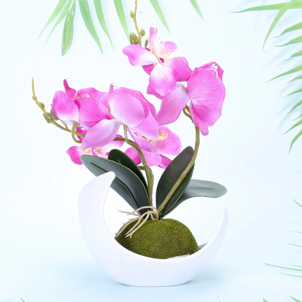 

Artificial Phalaenopsis Orchid in White Ceramic Pot Small Indoor Potted Plants Ideal for Office Table Home Decoration