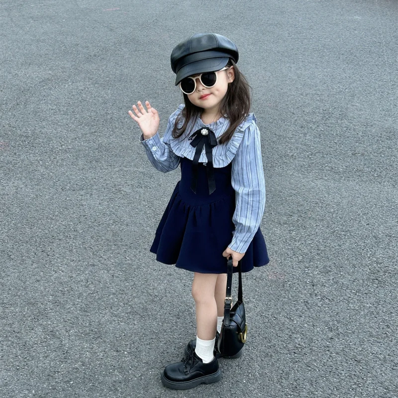 

6611 Girls' Patchwork Dress Autumn Style Children's Sweet Long Sleeve Dress Kids' Dress Small and Medium Children's Clothing Who