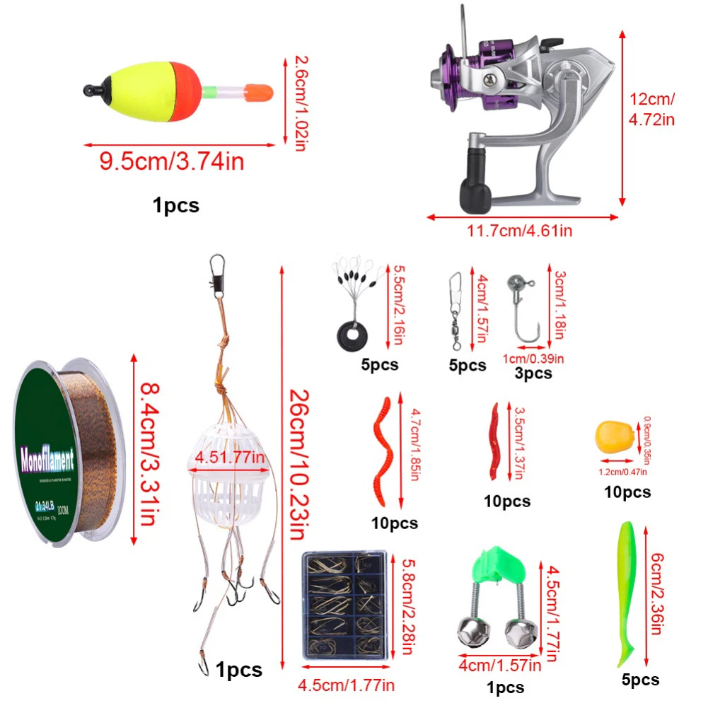 

1 портативный набор телескопических удочек 8 м с катушкой, 56 предметов, легкий стекловолокно, идеально подходит для начинающих и детей