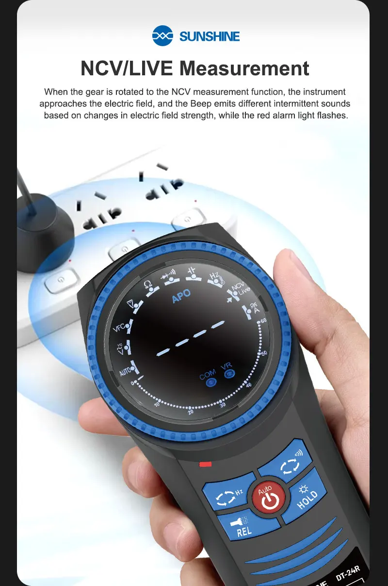 SUNSHINE DT-024R Automatic Range Rotary Multimeter Non-Contact Voltage Detection Measures AC and DC Voltage Tool