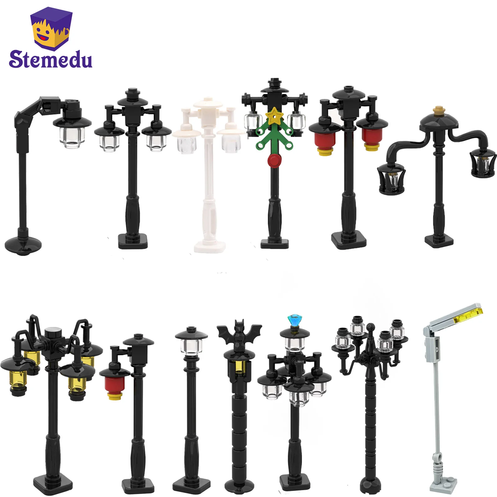 5pcs MOC City Street View Lighting Retro Wind Roadside Light Bulb Shade Signal-Light Building Blocks Bricks Unisex Gift for Kids