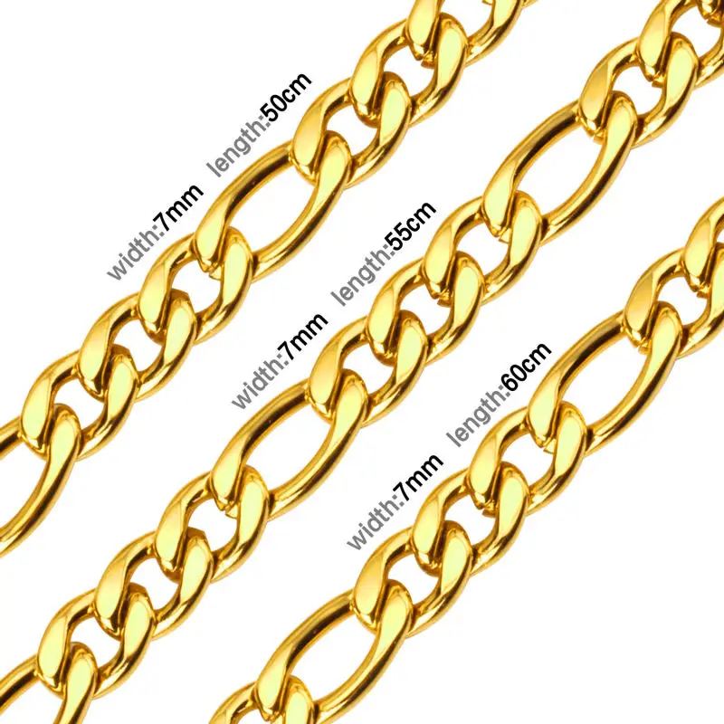 LUXUSTEEL Stainless Steel Figaro Necklace Bracelet Sets Women Men 7mm Big Width Long Chain Hiphop Jewelry Set Wholesale