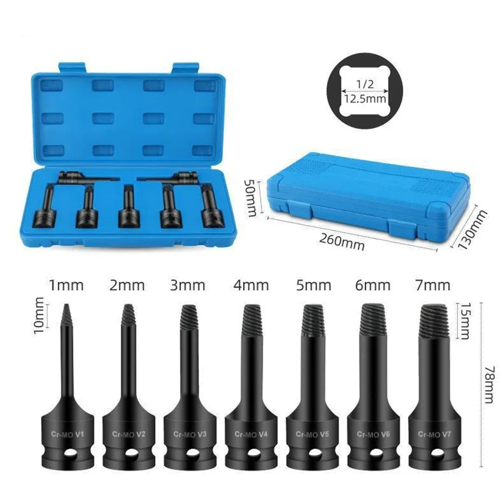 破損したボルト抽出器,破損したネジ取り外しビットセット,炭素鋼,1mm, 2mm, 3mm, 4mm, 5mm, 6mm, 7個