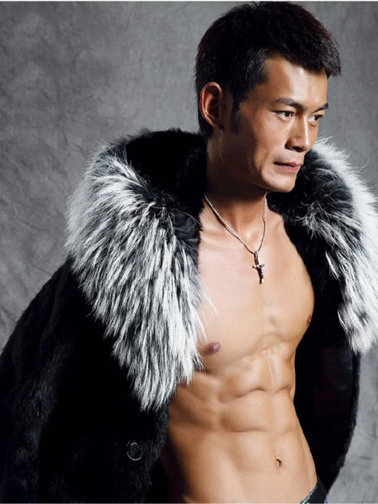 

Winter Thick Warm Men Faux Fur Coat Luxury Brand Fur Collar Single-breasted Long Sleeve Casual Loose Trench Coat Fur Coats