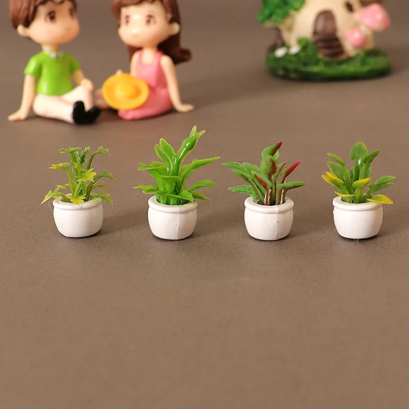 4 Uds. 1:12 casa de muñecas en miniatura hoja verde plantas en macetas maceta bonsái modelo decoración de jardín juguete accesorios para casa de muñecas