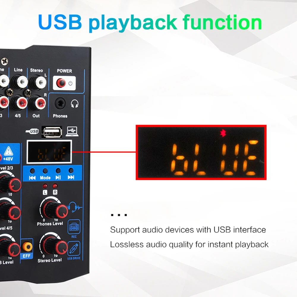 COKYIS 5 Channel USB Audio Mixer with Wireless Microphone Studio Sound Mixers with Bluetooth REC DJ Console Mixing for Karaoke