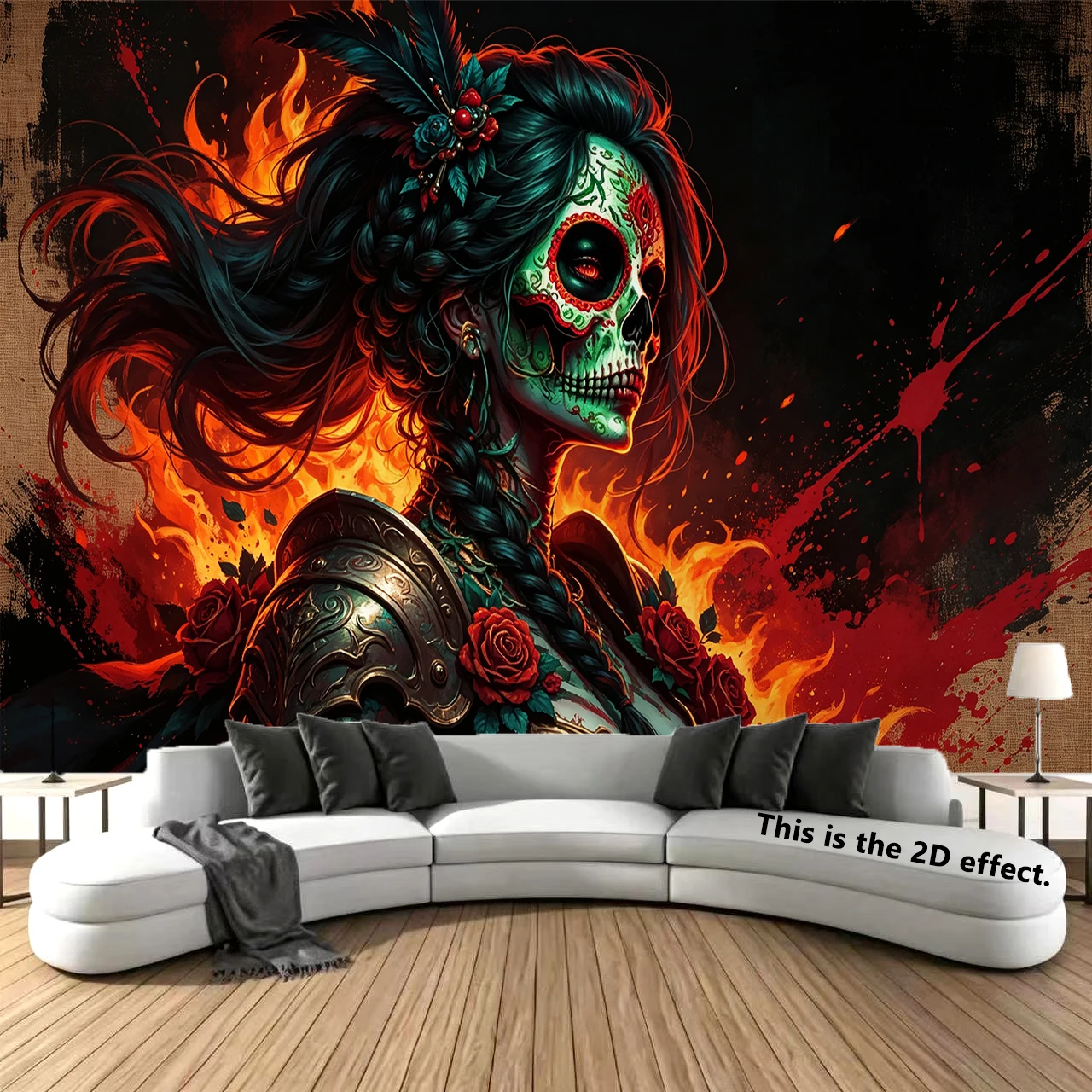 Flame Sugar Skull Girl Background Cloth Hanging Cloth Bedroom Bedside Decorative Wall Cloth Dormitory Tapestry