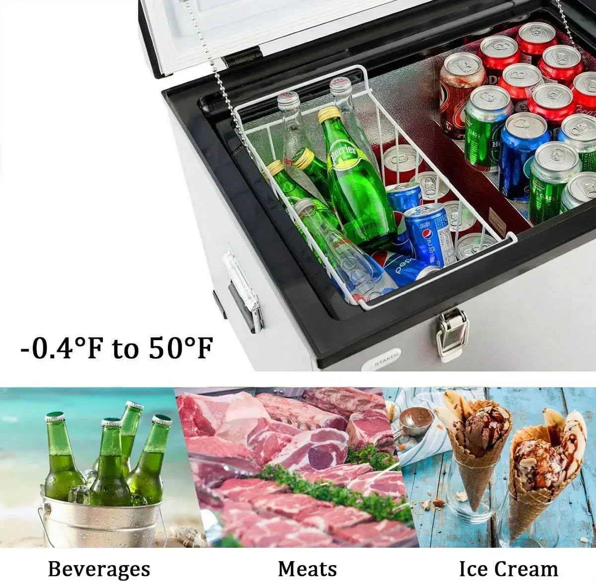 COSTWAY Chest Freezer, 63-Quart Compressor Travel Refrigerator with 3 Levels, -0.4°F to 50°F, Adjustable Temperature