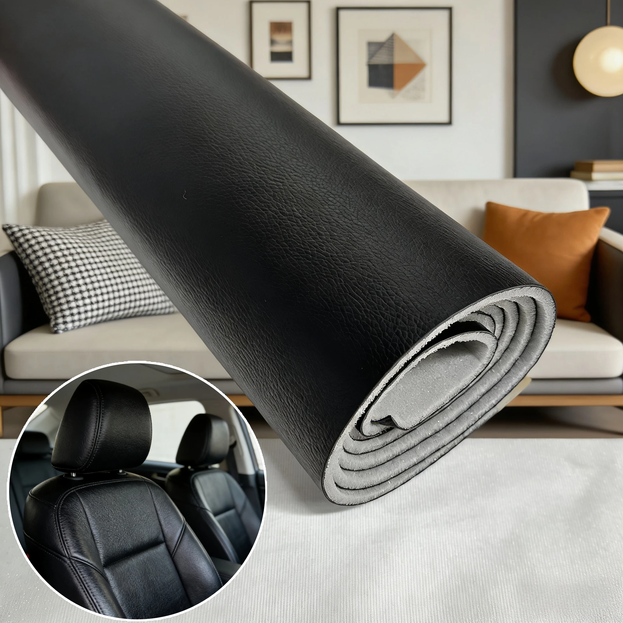

Car Headliner Leather Fabric with Foam Backing Thicken for Car Replacement/Repair/DIY Home Leather Repair Car Roofing Fabrics