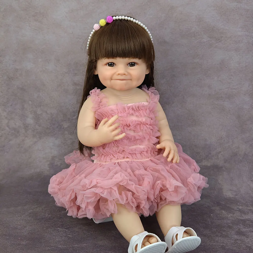 55CM 22Inch Reborn Baby Lifelike Girl Doll Full Soft Vinyl Body Bathable Sleeping Accompany Birthday Gift for Children Toddler
