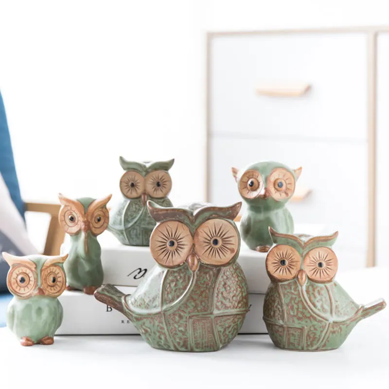 Nordic Ins Cute Ceramic Owl Miniature Model Figurine Ornament Entrance Table Desktop Funny Animal Crafts Gifts Home Decoration