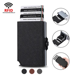 CASEKEY Fashion Saffiano Leather Men Push Up Wallet RFID Blocking Thin Slim Smart Card Holder Money Coin Purse Porte Monnaies