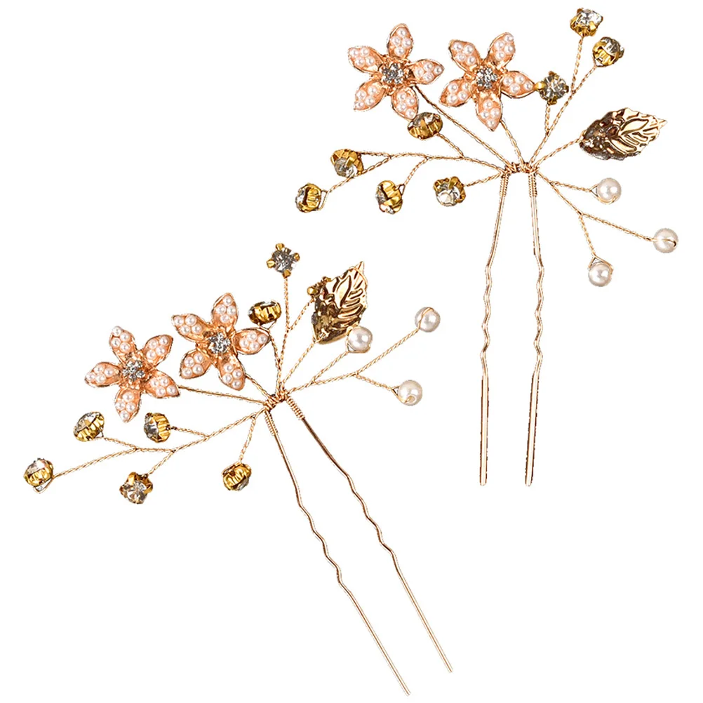

2pcs Gold Leaf Pins Flower Forks For Women Vintage Updo Accessories Bridal Wedding Hair Sticks Decorative Chopsticks Hair